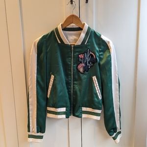Maje satin embroidered bomber jacket - Green Cactus